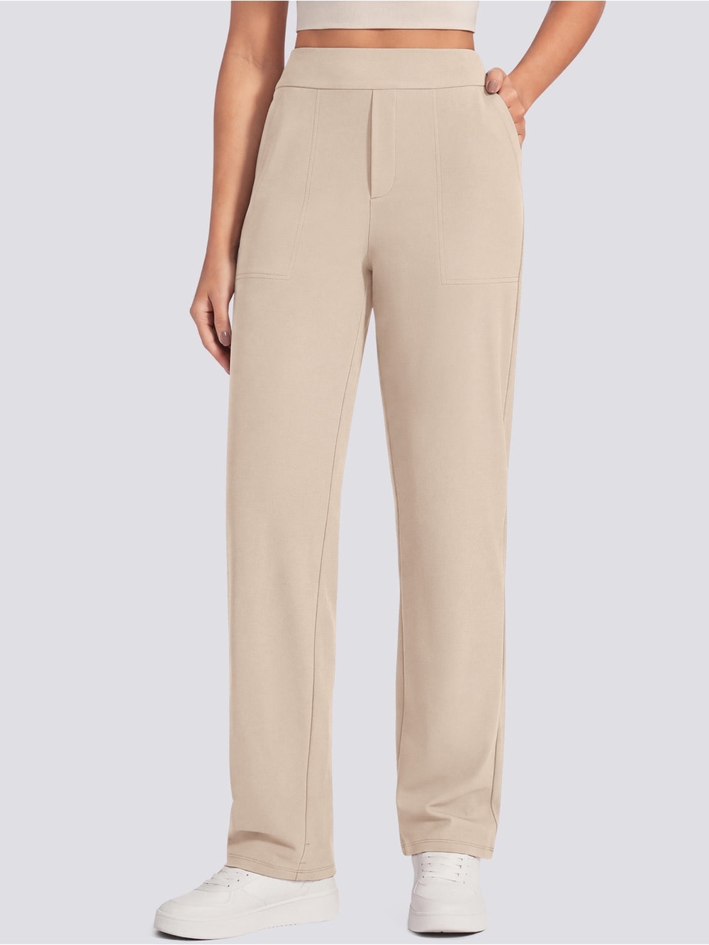 G4Free EverGoing Wide-Leg Dress Yoga Pants Khaki Tan 35" Inseam - Size Small